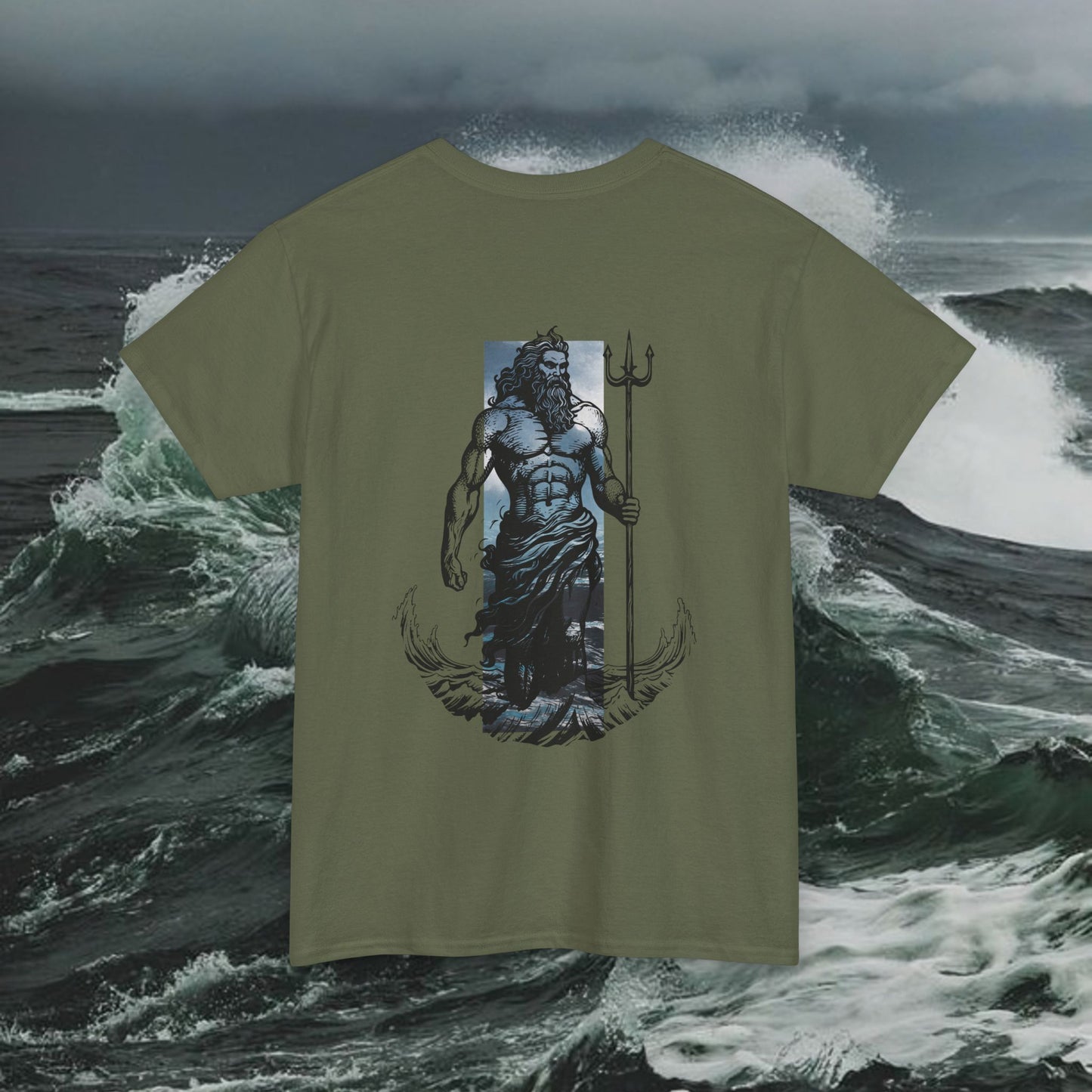 Poseidon Ocean Mythology Vibrant Color Unisex Tee, Custom Graphic Design Shirt, Myth Lover Gift, Greek God Tshirt, Heavy Cotton Top Fan