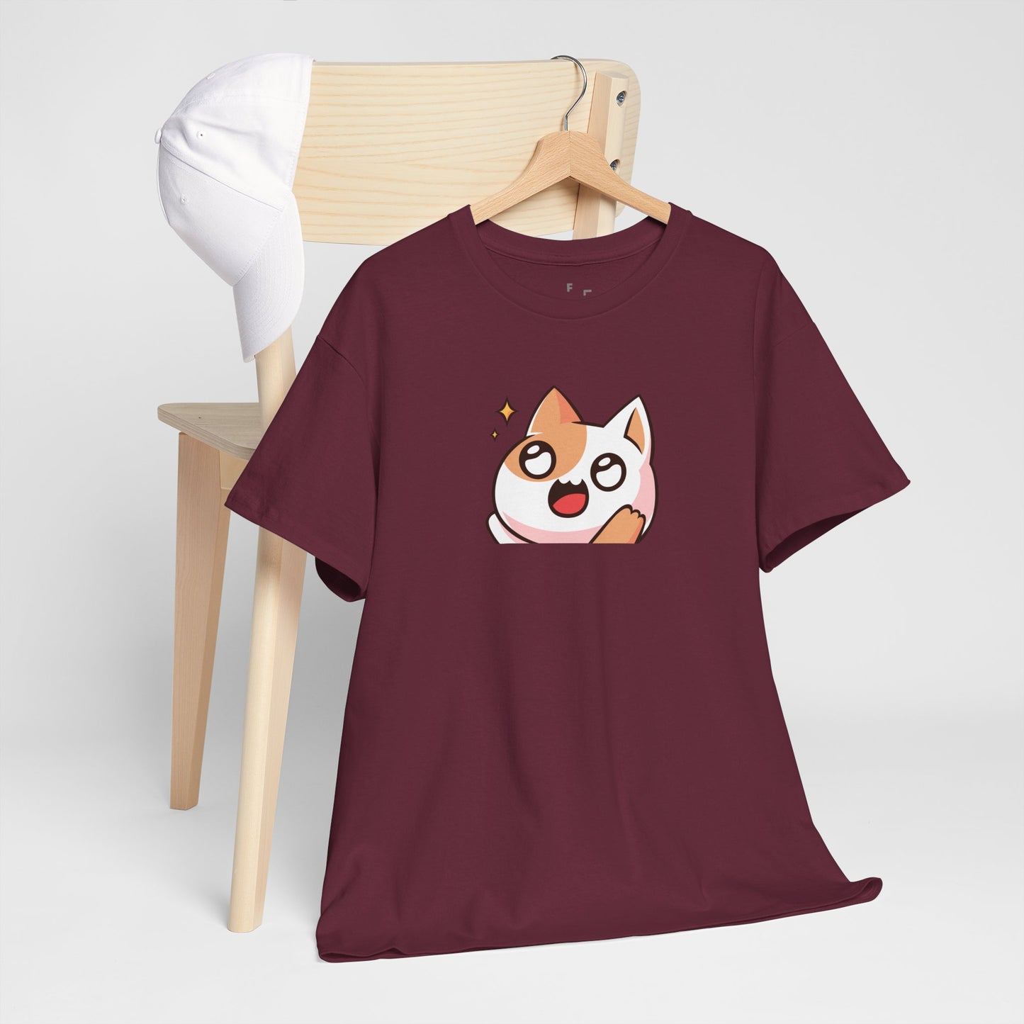 Kawaii Cat Emoji Unisex Heavy Cotton Tee – Cute Anime Style Printed Unisex Tee – Funny & Adorable Cat T-Shirt, Gift Idea