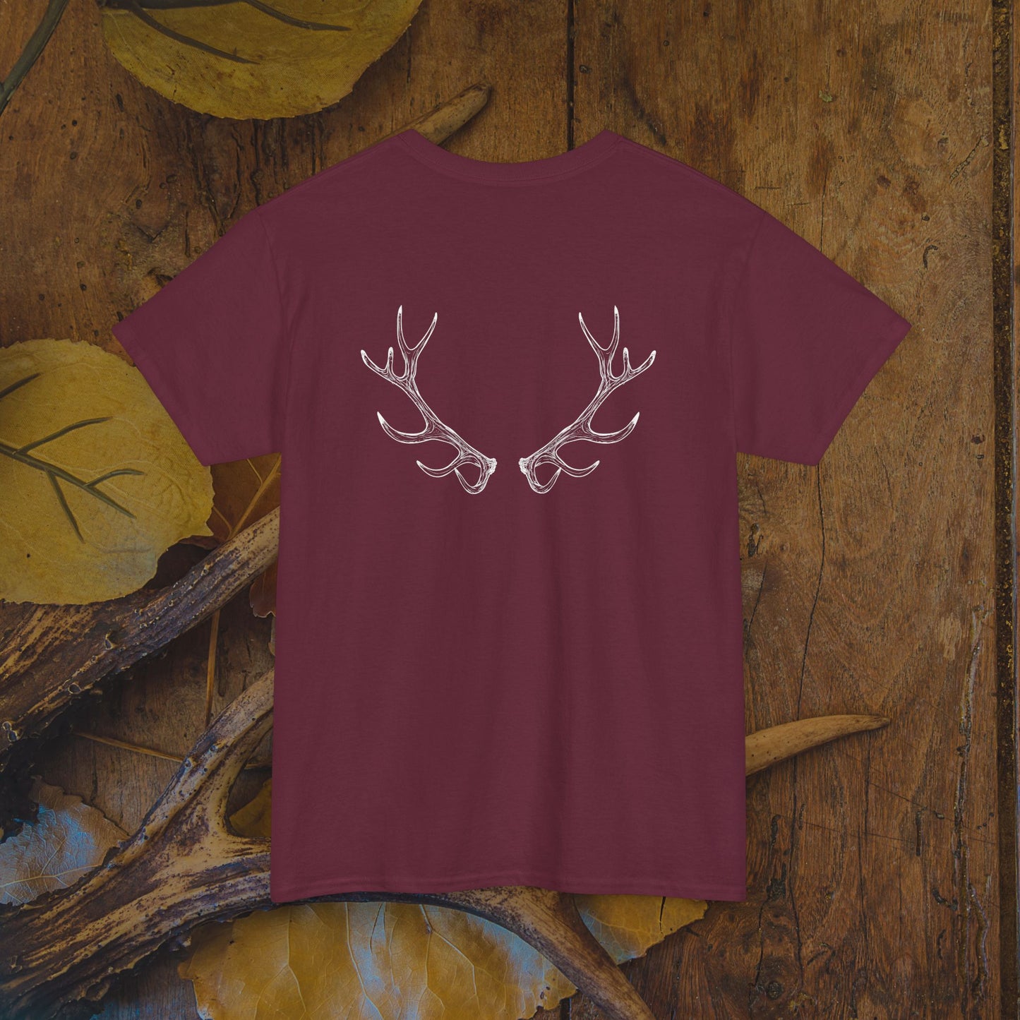 Custom Deer Antler Unisex Heavy Cotton Tee - Unique Exclusive Tribal Knotwork Inspired Design Gift