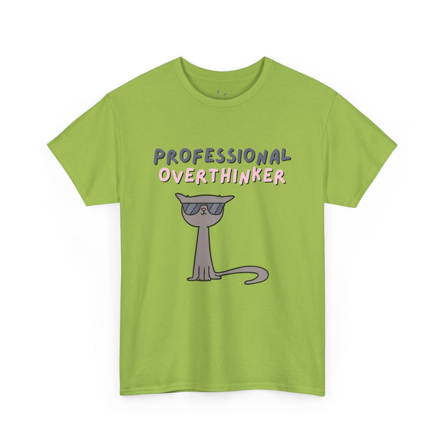 Professional Overthinker Sarcastic Design Unisex Heavy Cotton Tee - Funny Cat Graphic T-Shirt