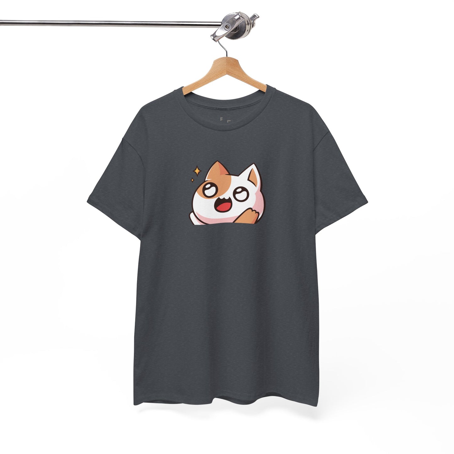 Kawaii Cat Emoji Unisex Heavy Cotton Tee – Cute Anime Style Printed Unisex Tee – Funny & Adorable Cat T-Shirt, Gift Idea