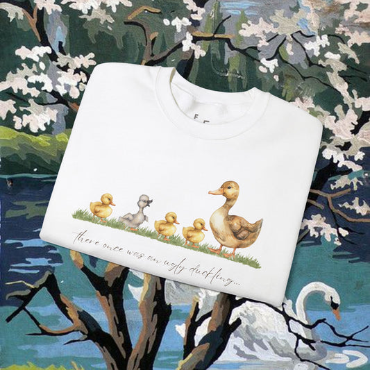 Fairytale Design Ugly Duckling Cute Print Crewneck Sweatshirt | Cozy Storybook Inspired Sweater, Unique Gifts for Book Lovers