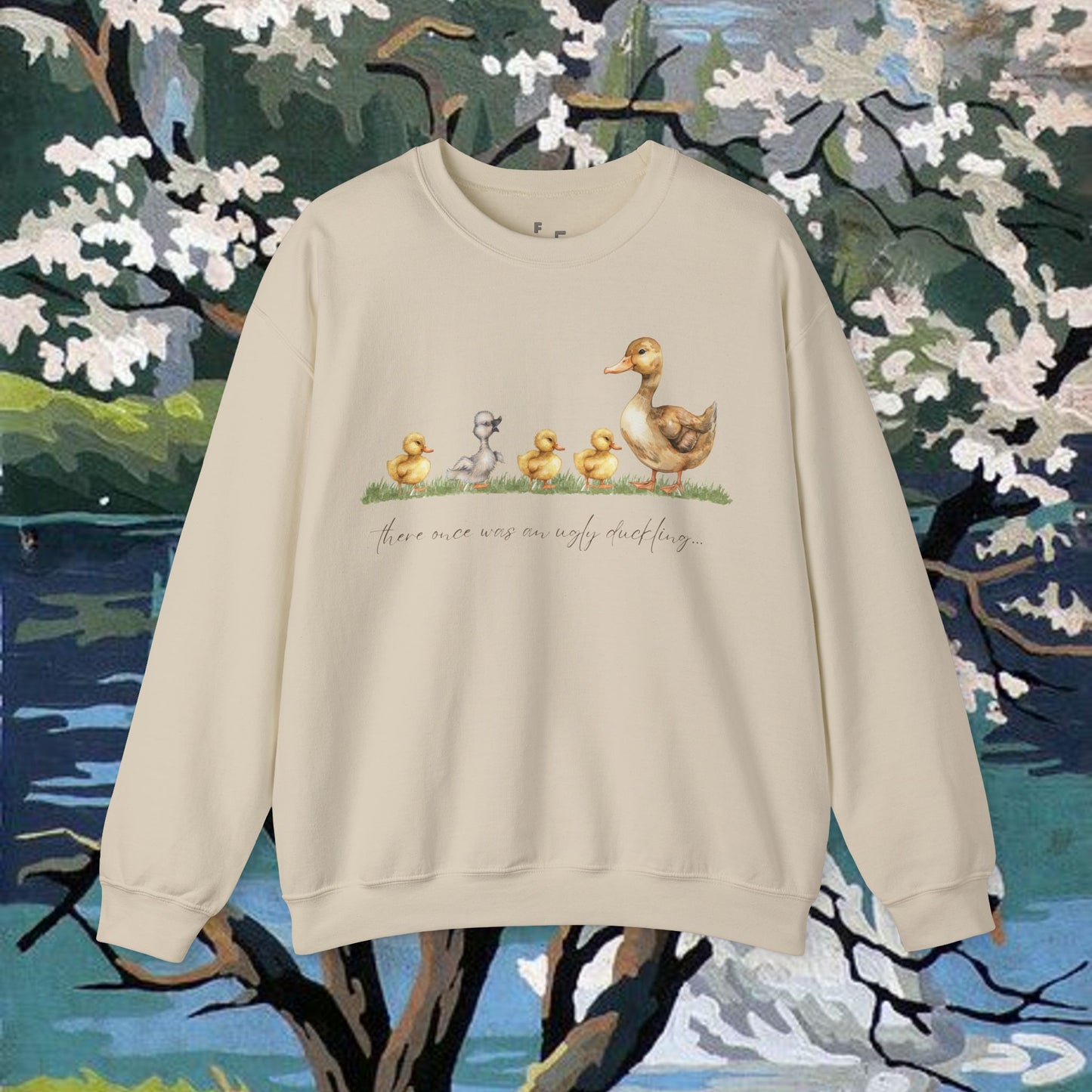 Fairytale Design Ugly Duckling Cute Print Crewneck Sweatshirt | Cozy Storybook Inspired Sweater, Unique Gifts for Book Lovers