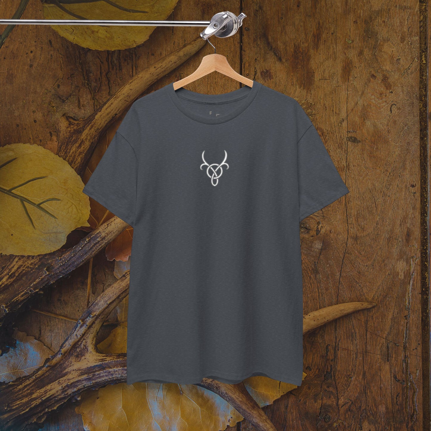 Custom Deer Antler Unisex Heavy Cotton Tee - Unique Exclusive Tribal Knotwork Inspired Design Gift