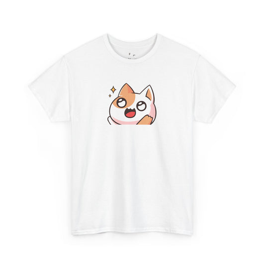 Kawaii Cat Emoji Unisex Heavy Cotton Tee – Cute Anime Style Printed Unisex Tee – Funny & Adorable Cat T-Shirt, Gift Idea