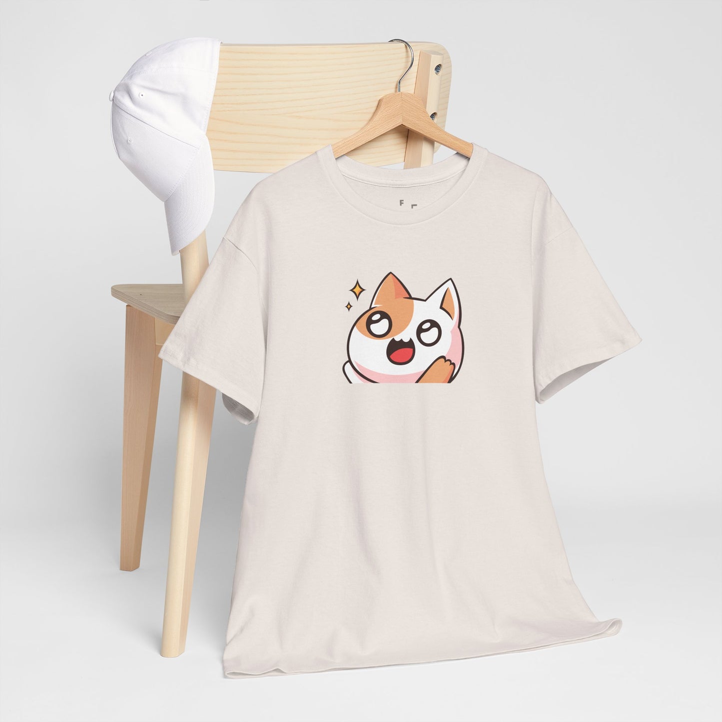 Kawaii Cat Emoji Unisex Heavy Cotton Tee – Cute Anime Style Printed Unisex Tee – Funny & Adorable Cat T-Shirt, Gift Idea