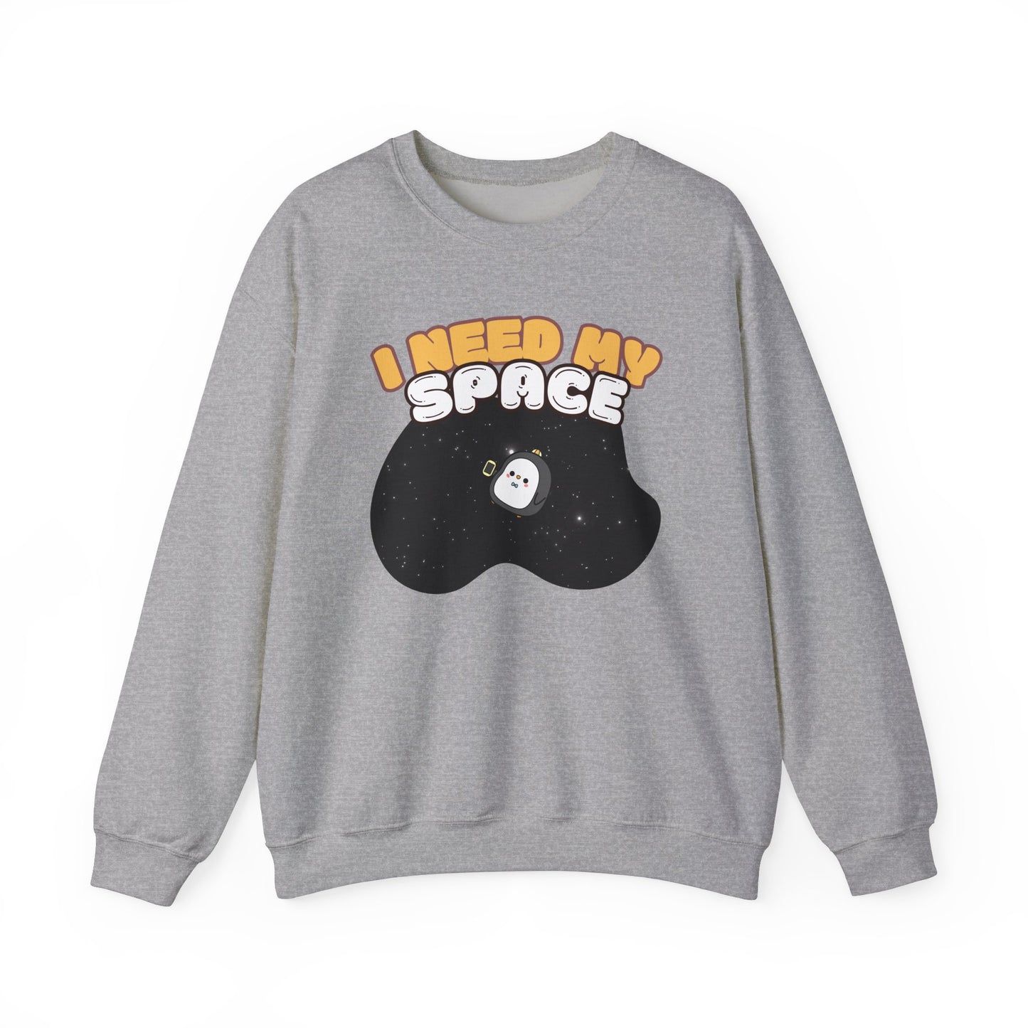 I Need My Space Funny Astronaut Penguin Unisex Heavy Blend™ Crewneck Sweatshirt - Unisex Space Themed Cozy Oversized Crewneck Shirt