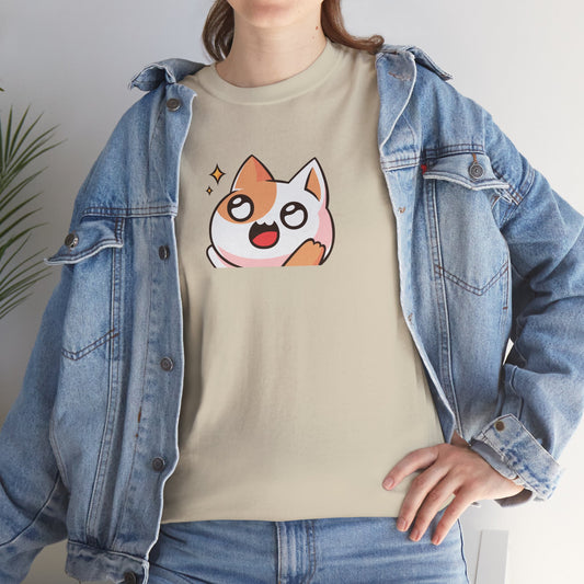 Kawaii Cat Emoji Unisex Heavy Cotton Tee – Cute Anime Style Printed Unisex Tee – Funny & Adorable Cat T-Shirt, Gift Idea