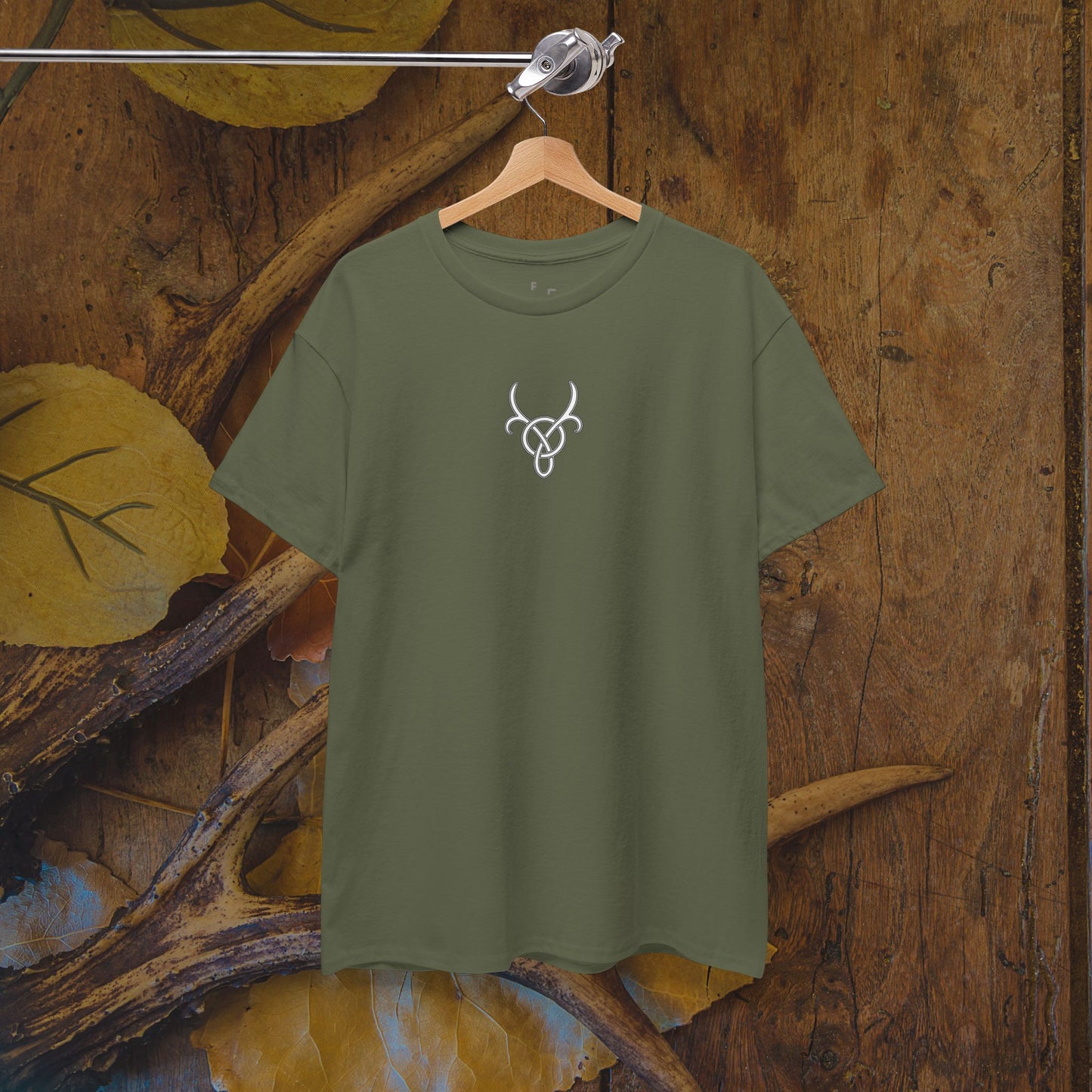 Custom Deer Antler Unisex Heavy Cotton Tee - Unique Exclusive Tribal Knotwork Inspired Design Gift