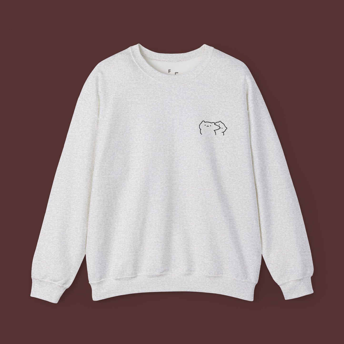 Cute Couple Cats Minimalist Design Embroidery Unisex Crewneck Sweatshirt