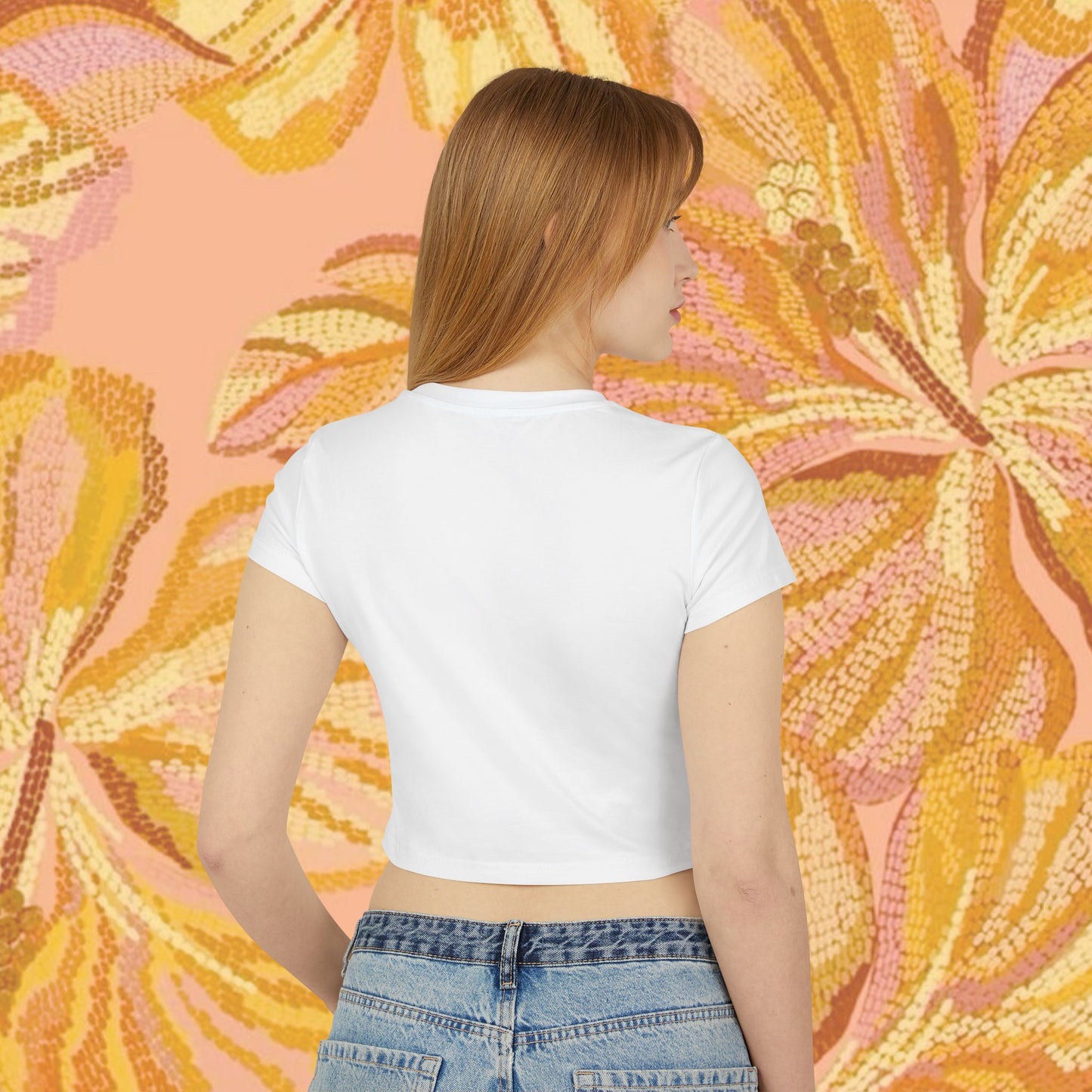 Yellow Hibiscus Flower Crop Top | Y2K Aesthetic Baby Tee, Tropical Floral Fitted Shirt, Vintage Summer Fashion, Trendy Gift for Her