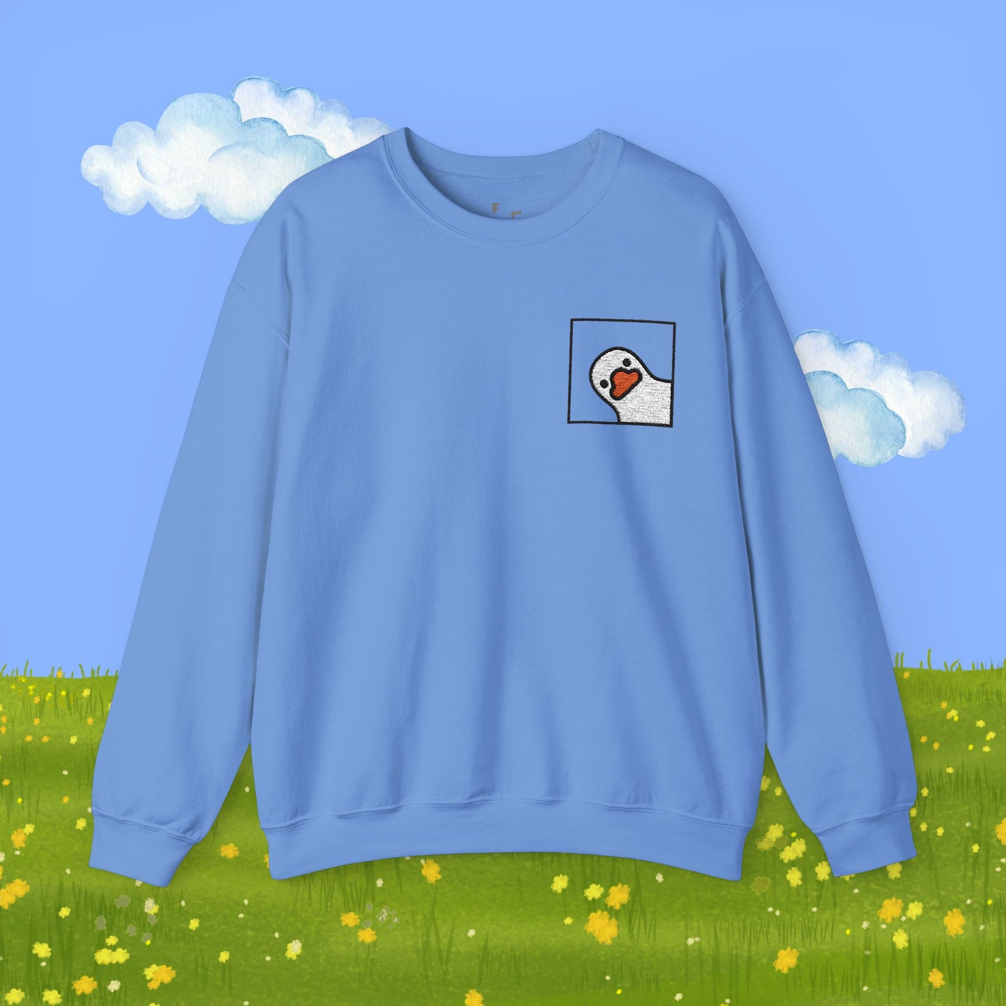 Cute Duck Embroidered Sweatshirt | Unisex Cozy Crewneck Pullover, Duck Lover Gift, Customizable Embroidered Couple Sweater