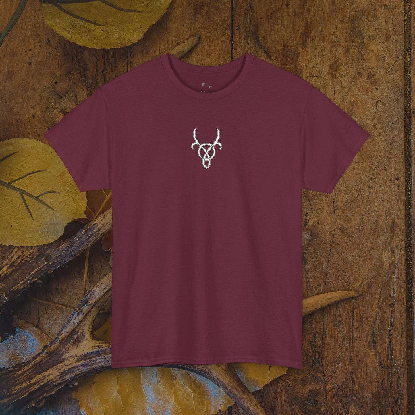 Custom Deer Antler Unisex Heavy Cotton Tee - Unique Exclusive Tribal Knotwork Inspired Design Gift