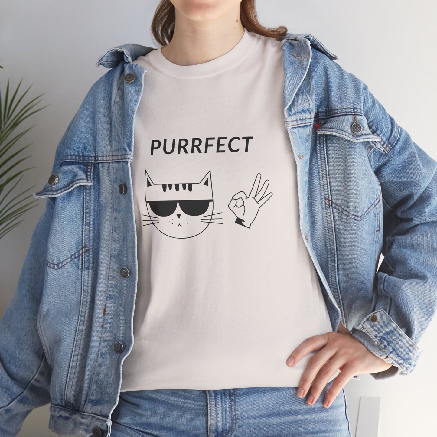 Purrfect Cat Custom Funny Design Graphic Tee - Unisex Heavy Cotton T-Shirt for Pet Lovers