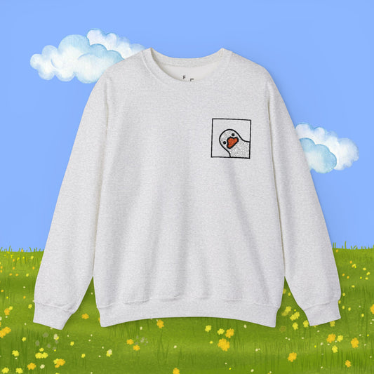 Cute Duck Embroidered Sweatshirt | Unisex Cozy Crewneck Pullover, Duck Lover Gift, Customizable Embroidered Couple Sweater