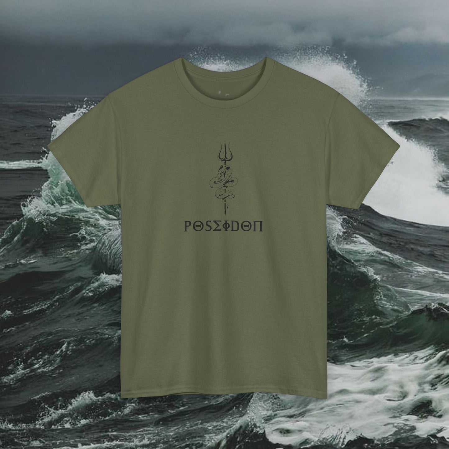 Poseidon Ocean Mythology Vibrant Color Unisex Tee, Custom Graphic Design Shirt, Myth Lover Gift, Greek God Tshirt, Heavy Cotton Top Fan