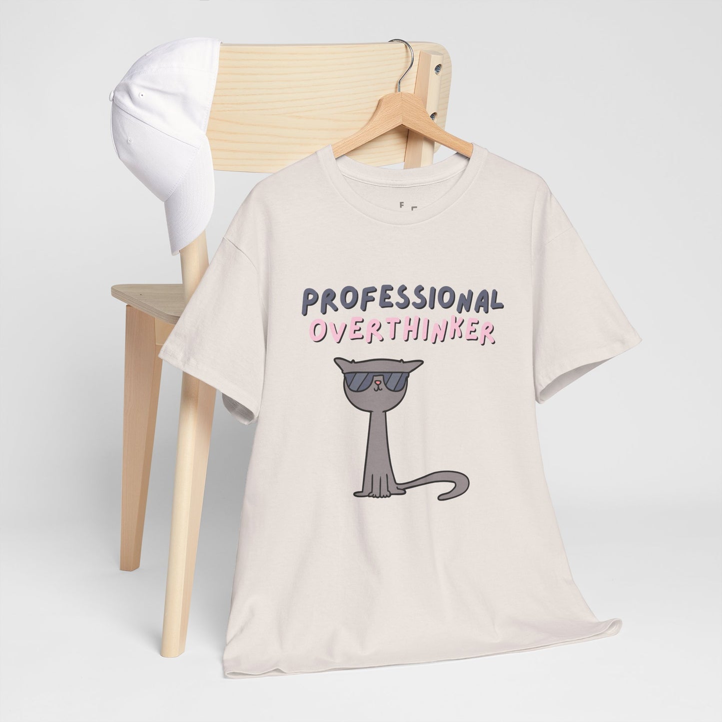 Professional Overthinker Sarcastic Design Unisex Heavy Cotton Tee - Funny Cat Graphic T-Shirt