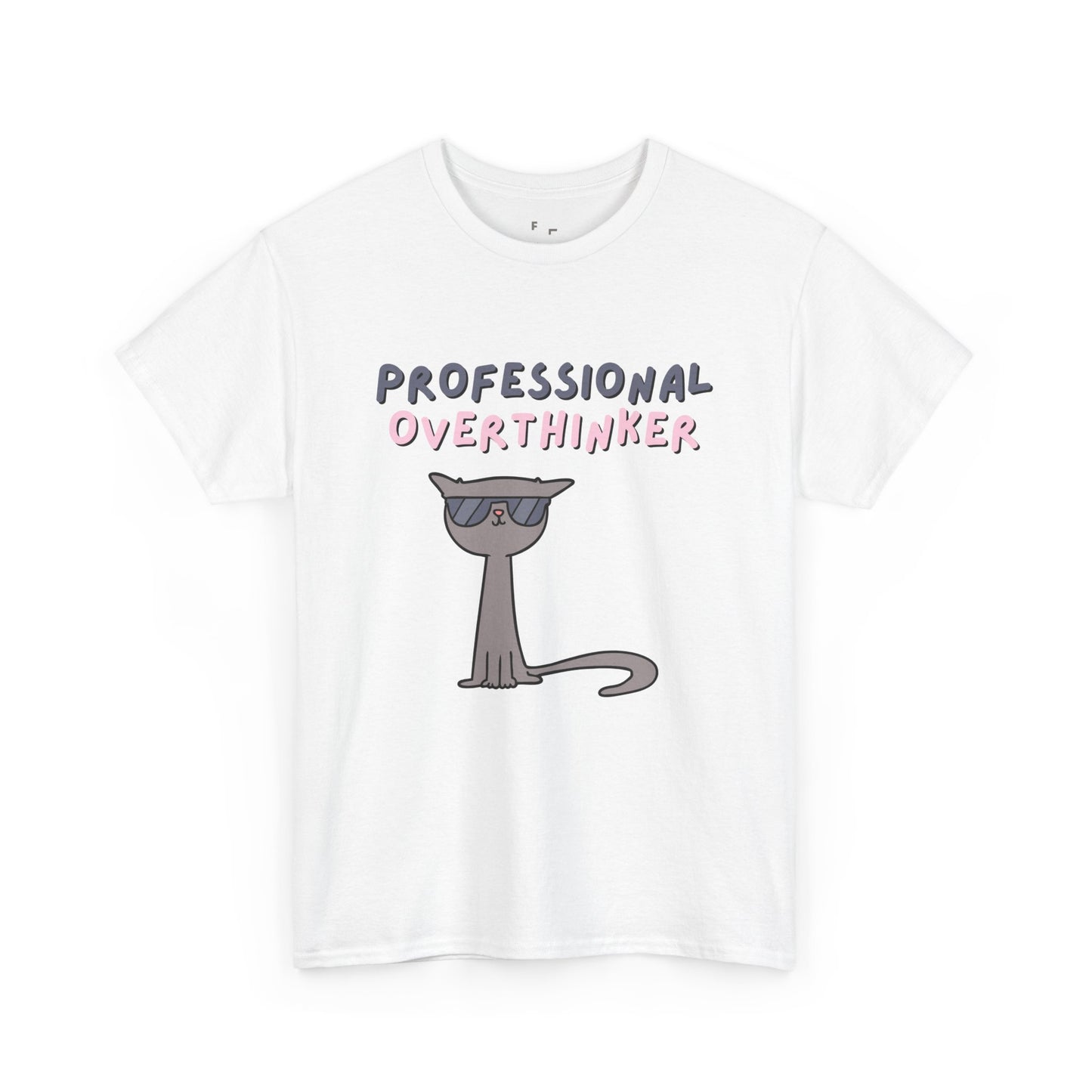 Professional Overthinker Sarcastic Design Unisex Heavy Cotton Tee - Funny Cat Graphic T-Shirt