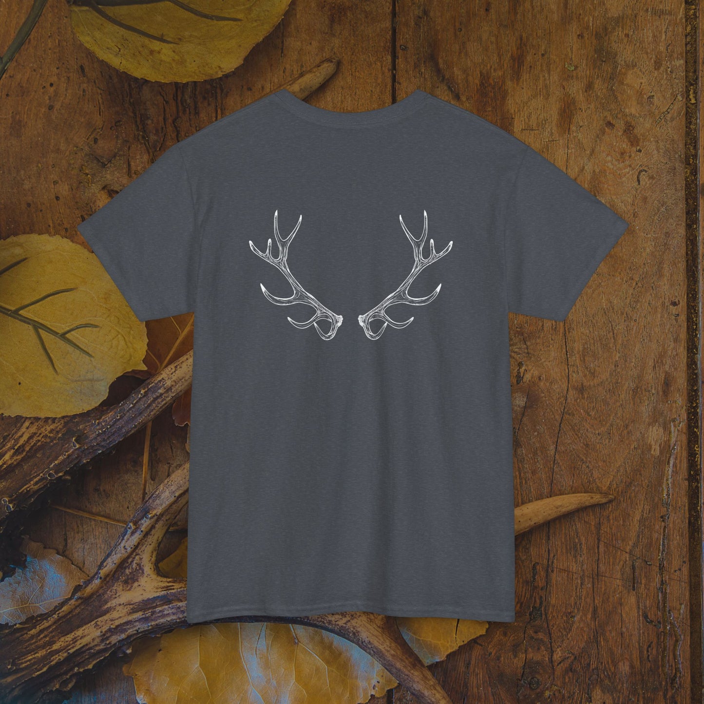 Custom Deer Antler Unisex Heavy Cotton Tee - Unique Exclusive Tribal Knotwork Inspired Design Gift